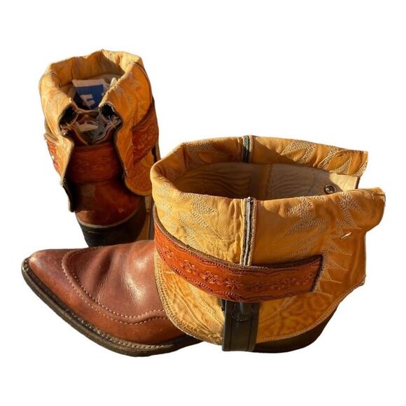 Upcycled Nocona Brown Leather 10M Pointed Toe Western Spats - Picture 3 of 6